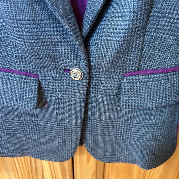 Juicy Couture Blazer Wool Blend Gray Plaid Purple Women's Jacket Size Medium - Picture 8 of 11
